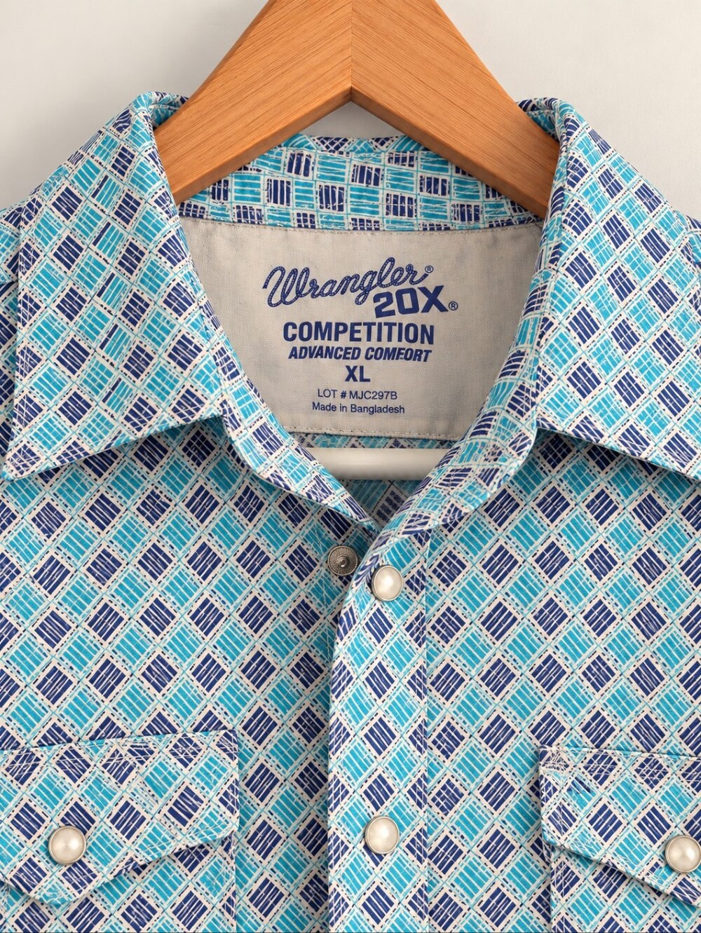 Wrangler 20X Competition Western Shirt Men’s XL Blue Pearl Snap Cowboy Rodeo